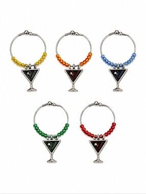 3/$30 Vintage Set of Five Colorful Beaded Martini Glass Charms